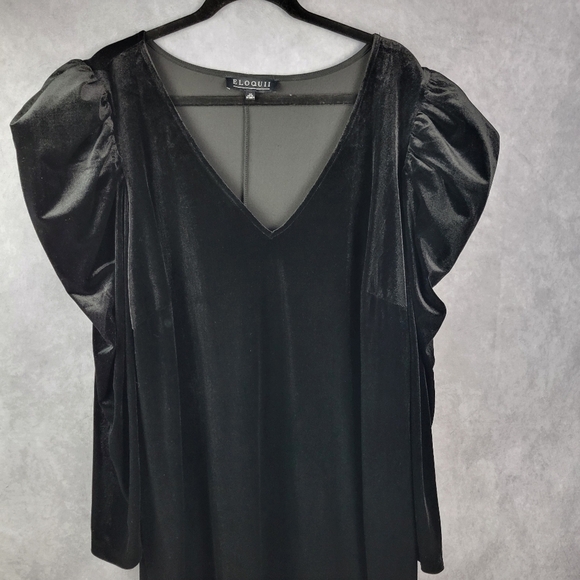 Eloquii Black puffy Sleeves Velvet Dress Plus mini/knee length Women's SZ 24 - Picture 2 of 10
